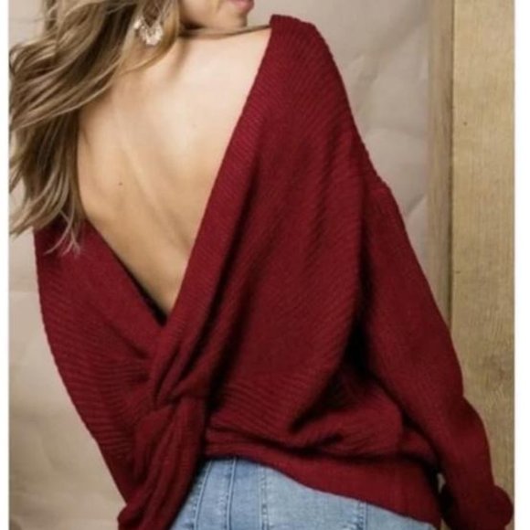 Burgundy Twist Back Sweater - Picture 1 of 5